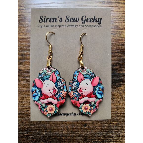 Cute Piglet Floral Earrings Winnie the Pooh - Picture 3 of 3